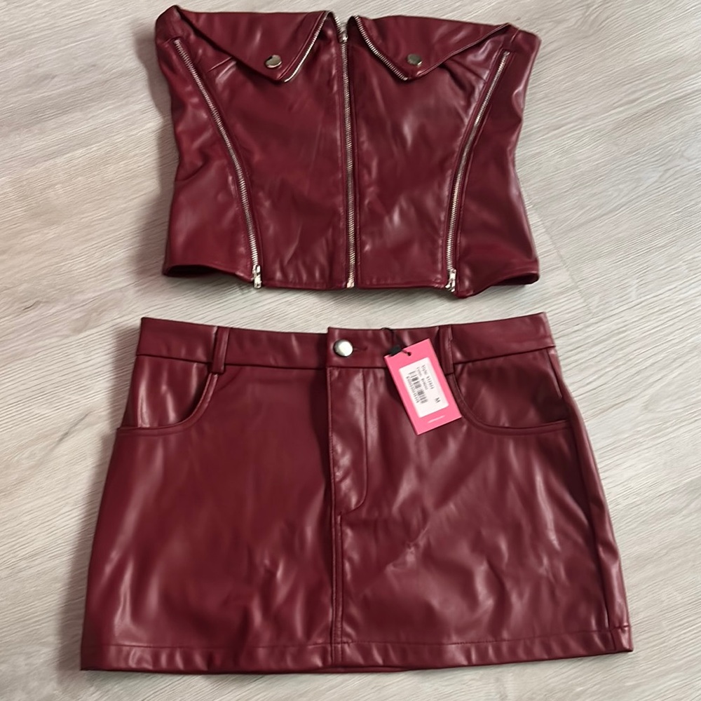 Women's Burgundy Faux Leather Skirt